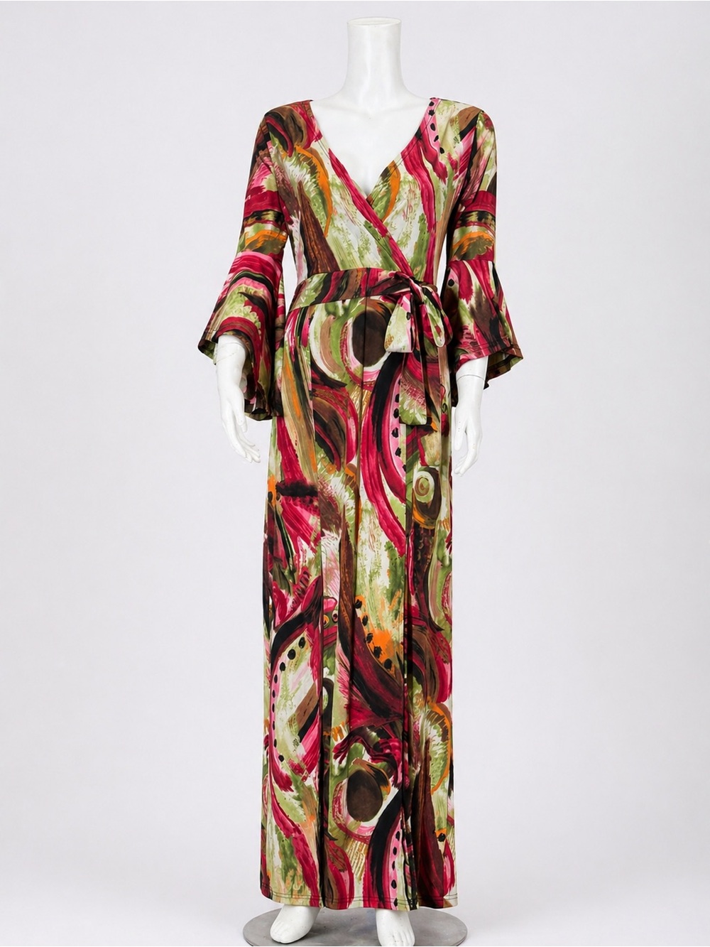 Multi-Color Abstract Print Wrap Maxi Dress